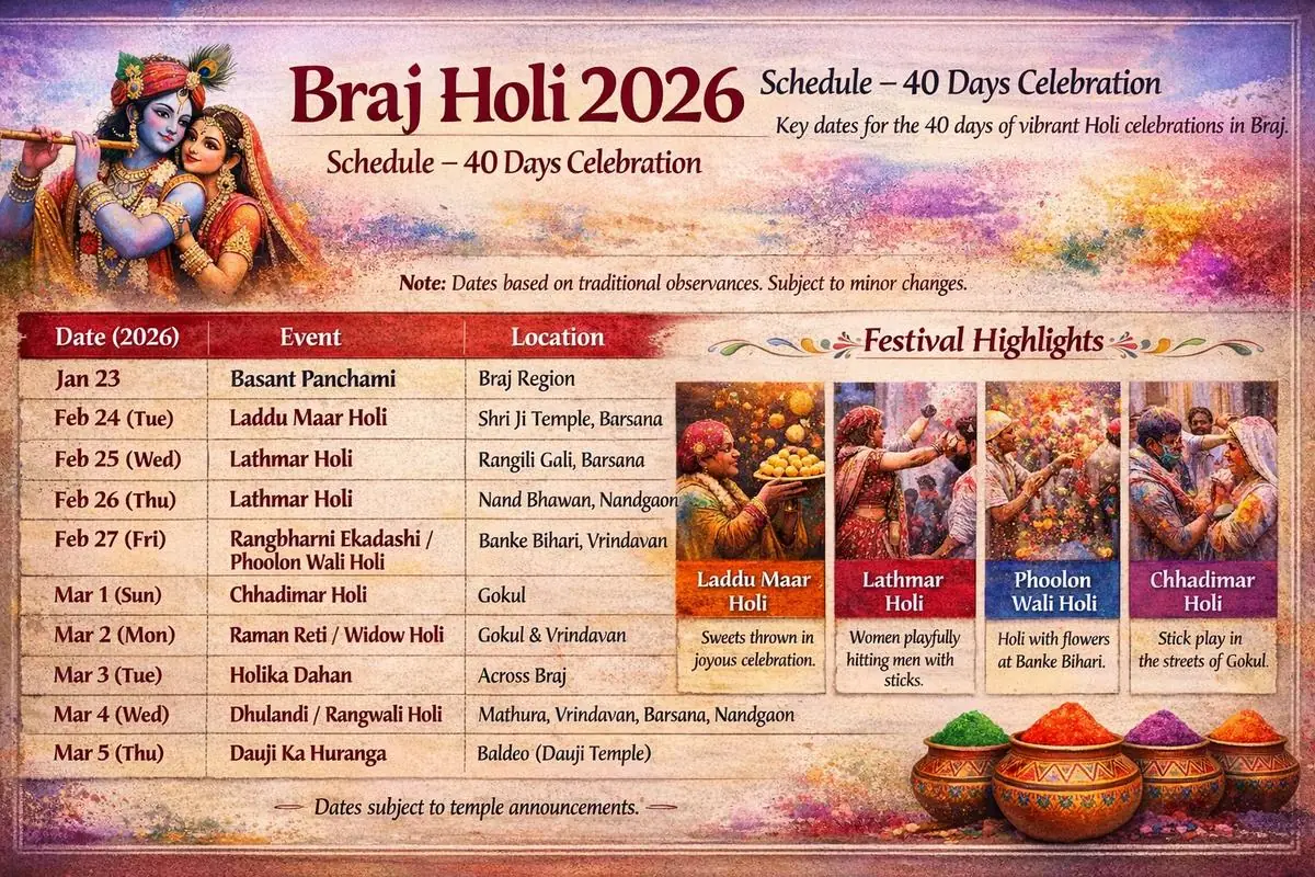 Festival days, Holi and seasonal changes - bade mandir timings